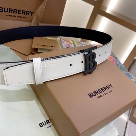 Burberry White Leather Black Buckle 35mm Belts