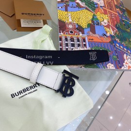 Burberry White Leather Black Buckle 35mm Belts