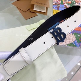 Burberry White Leather Black Buckle 35mm Belts