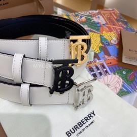 Burberry White Leather Black Buckle 35mm Belts