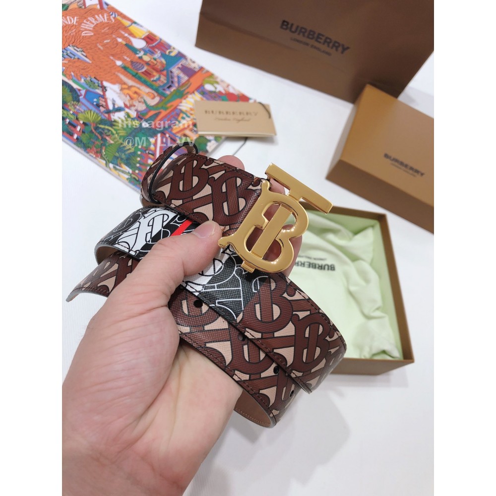 Burberry Printed Leather Gold Buckle 35mm Belts