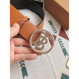 Burberry New Brown Calf Silver Round Buckle 40mm Belts 
