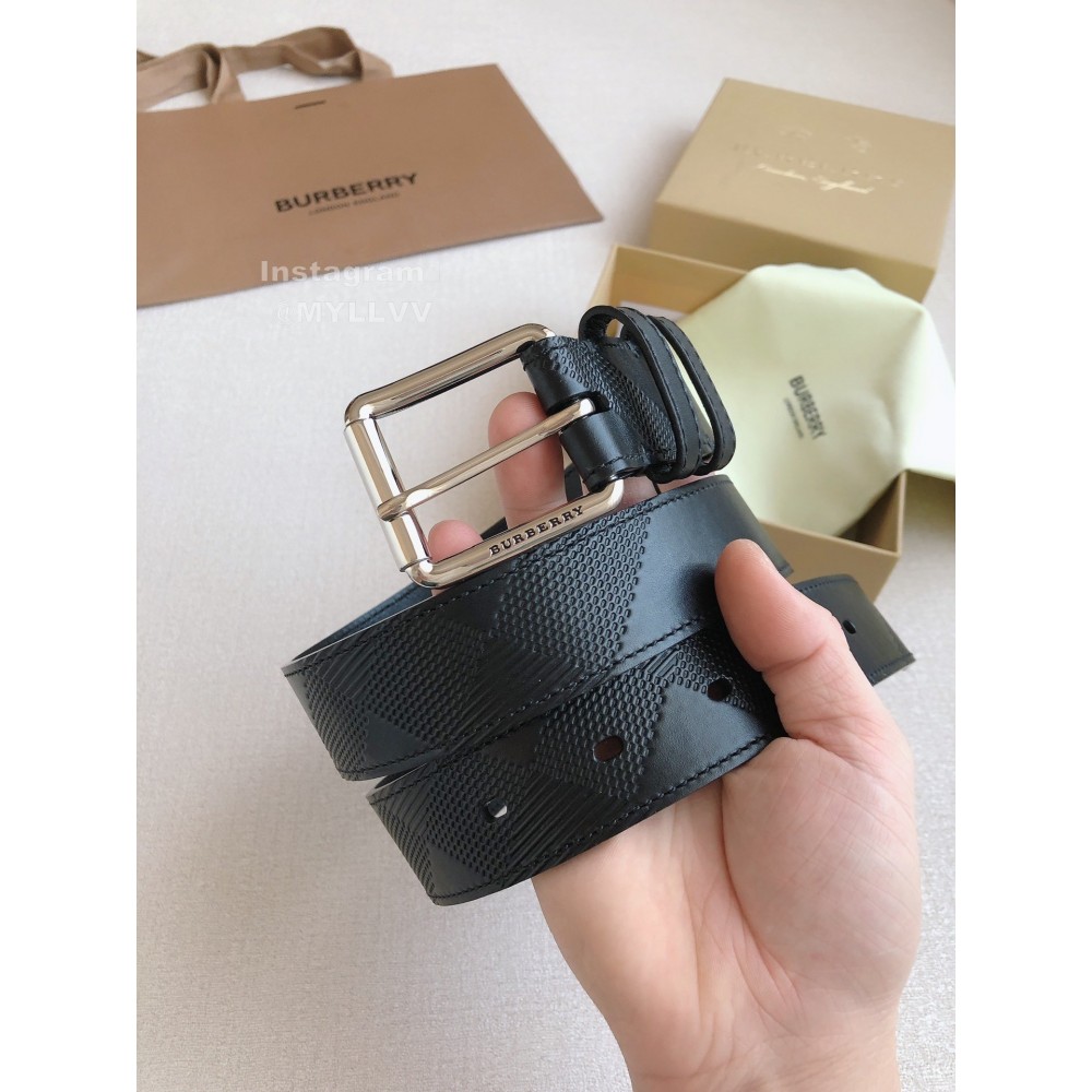Burberry Black Leather New Silver Needle Buckle 35mm Belts