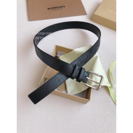 Burberry Black Leather New Silver Needle Buckle 35mm Belts