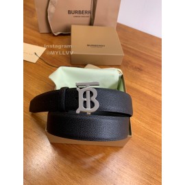 Burberry Black Leather Silver Letter Buckle 35mm Belts For Men