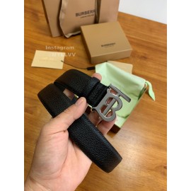 Burberry Black Leather Silver Letter Buckle 35mm Belts For Men