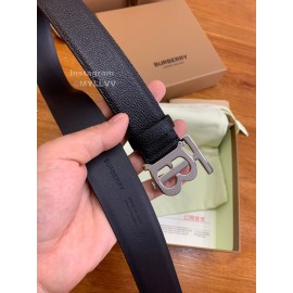 Burberry Black Leather Silver Letter Buckle 35mm Belts For Men