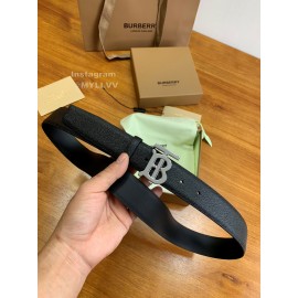 Burberry Black Leather Silver Letter Buckle 35mm Belts For Men