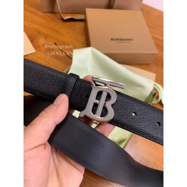 Burberry Black Leather Silver Letter Buckle 35mm Belts For Men
