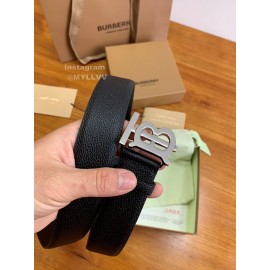 Burberry Black Leather Silver Letter Buckle 35mm Belts For Men