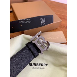 Burberry Black Leather Silver Letter Buckle 35mm Belts For Men