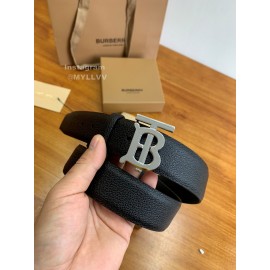 Burberry Black Leather Silver Letter Buckle 35mm Belts For Men