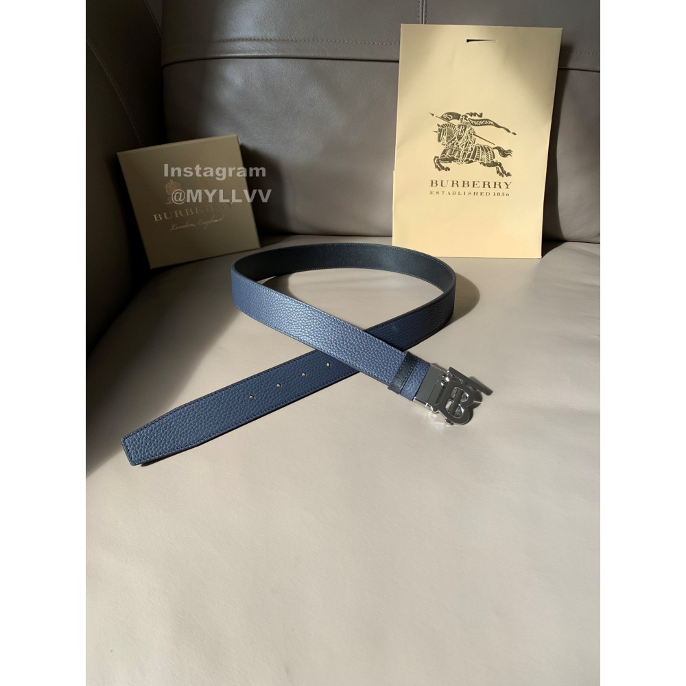 Burberry Black Litchi Grain Calf Silver Buckle 35mm Belts For Men