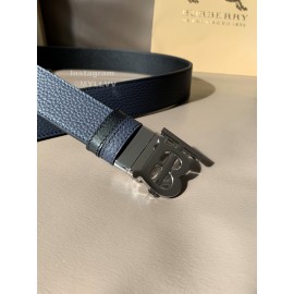 Burberry Black Litchi Grain Calf Silver Buckle 35mm Belts For Men