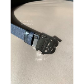 Burberry Black Litchi Grain Calf Silver Buckle 35mm Belts For Men