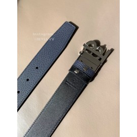Burberry Black Litchi Grain Calf Silver Buckle 35mm Belts For Men