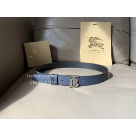 Burberry Black Litchi Grain Calf Silver Buckle 35mm Belts For Men