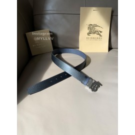 Burberry Black Litchi Grain Calf Silver Buckle 35mm Belts For Men