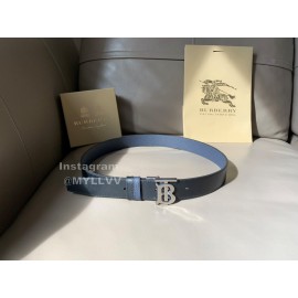 Burberry Black Litchi Grain Calf Silver Buckle 35mm Belts For Men