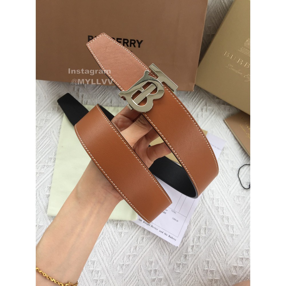 Burberry Fashion Brown Leather Silver Buckle 40mm Belts