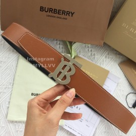 Burberry Fashion Brown Leather Silver Buckle 40mm Belts