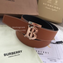 Burberry Fashion Brown Leather Silver Buckle 40mm Belts