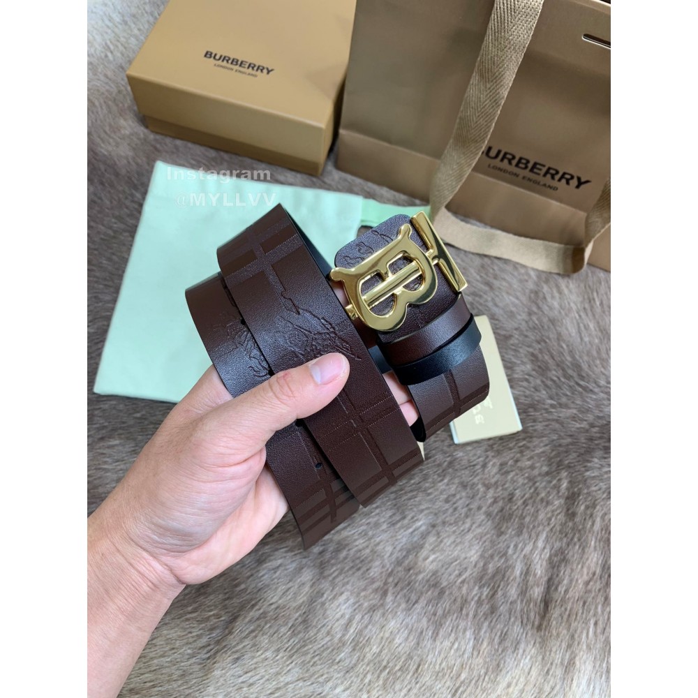 Burberry Embossed Leather Gold Buckle 40mm Belts For Men