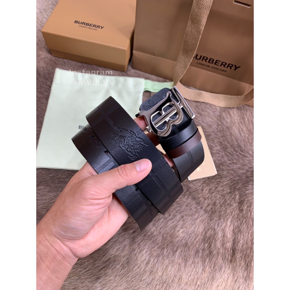 Burberry Embossed Leather Silver Buckle 40mm Belts For Men
