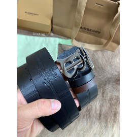 Burberry Embossed Leather Silver Buckle 40mm Belts For Men