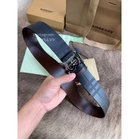 Burberry Embossed Leather Silver Buckle 40mm Belts For Men