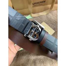 Burberry Embossed Leather Silver Buckle 40mm Belts For Men