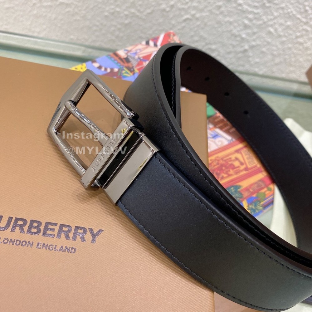 Burberry Silver Needle Buckle Black Leather 35mm Belts For Men
