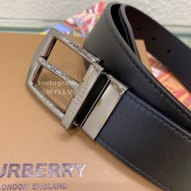 Burberry Silver Needle Buckle Black Leather 35mm Belts For Men