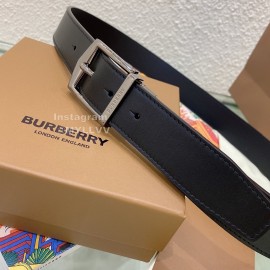 Burberry Silver Needle Buckle Black Leather 35mm Belts For Men