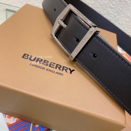 Burberry Silver Needle Buckle Black Leather 35mm Belts For Men