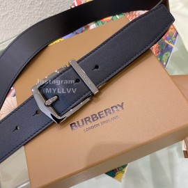 Burberry Silver Needle Buckle Black Leather 35mm Belts For Men