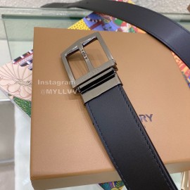 Burberry Silver Needle Buckle Black Leather 35mm Belts For Men