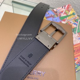 Burberry Silver Needle Buckle Black Leather 35mm Belts For Men