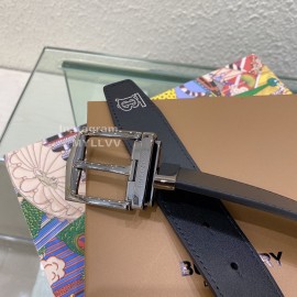 Burberry Silver Needle Buckle Black Leather 35mm Belts For Men