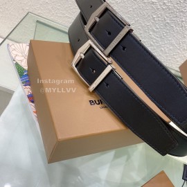Burberry Silver Needle Buckle Black Leather 35mm Belts For Men
