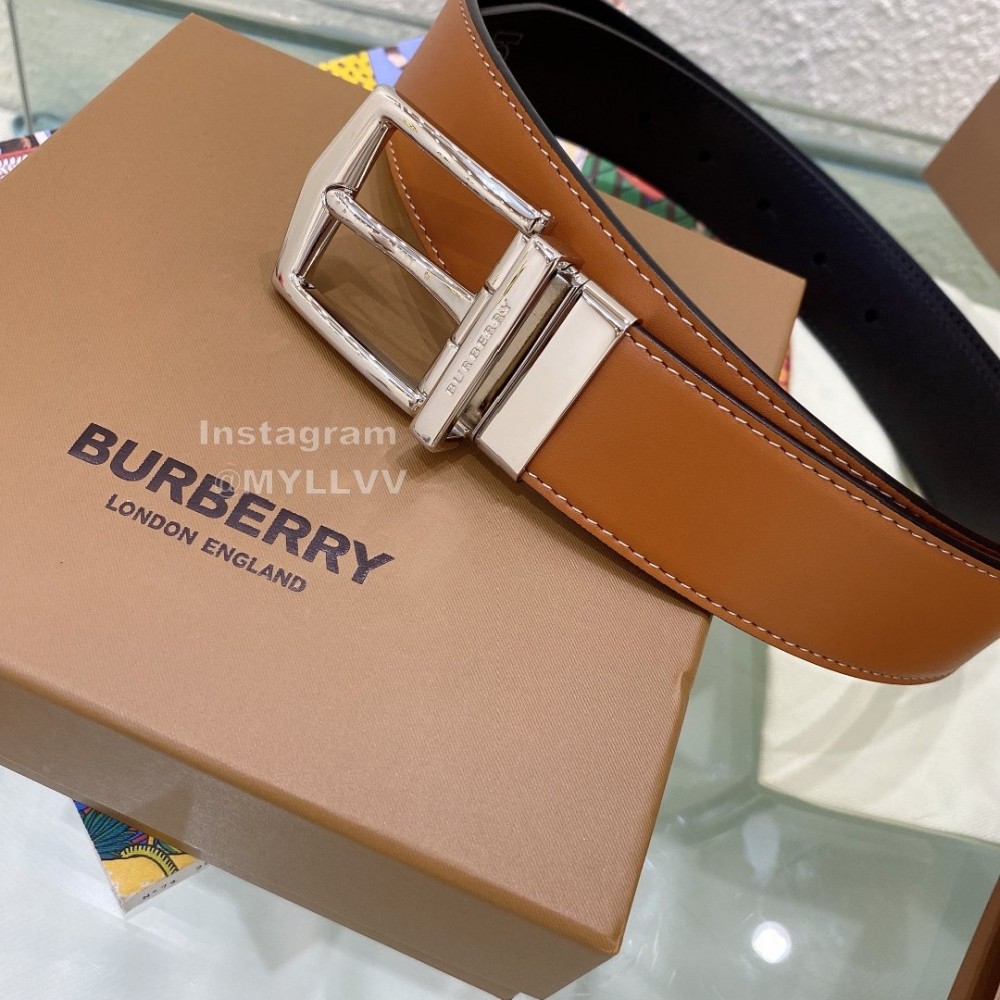 Burberry Silver Needle Buckle Brown Leather 35mm Belts For Men