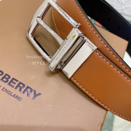 Burberry Silver Needle Buckle Brown Leather 35mm Belts For Men