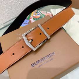 Burberry Silver Needle Buckle Brown Leather 35mm Belts For Men