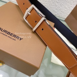 Burberry Silver Needle Buckle Brown Leather 35mm Belts For Men