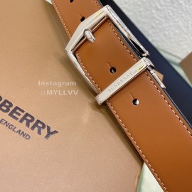 Burberry Silver Needle Buckle Brown Leather 35mm Belts For Men