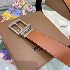 Burberry Silver Needle Buckle Brown Leather 35mm Belts For Men