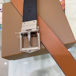 Burberry Silver Needle Buckle Brown Leather 35mm Belts For Men