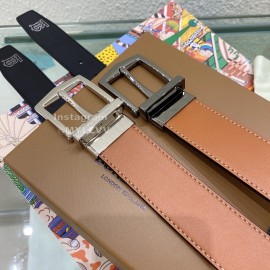 Burberry Silver Needle Buckle Brown Leather 35mm Belts For Men