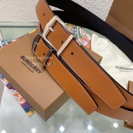 Burberry Silver Needle Buckle Brown Leather 35mm Belts For Men