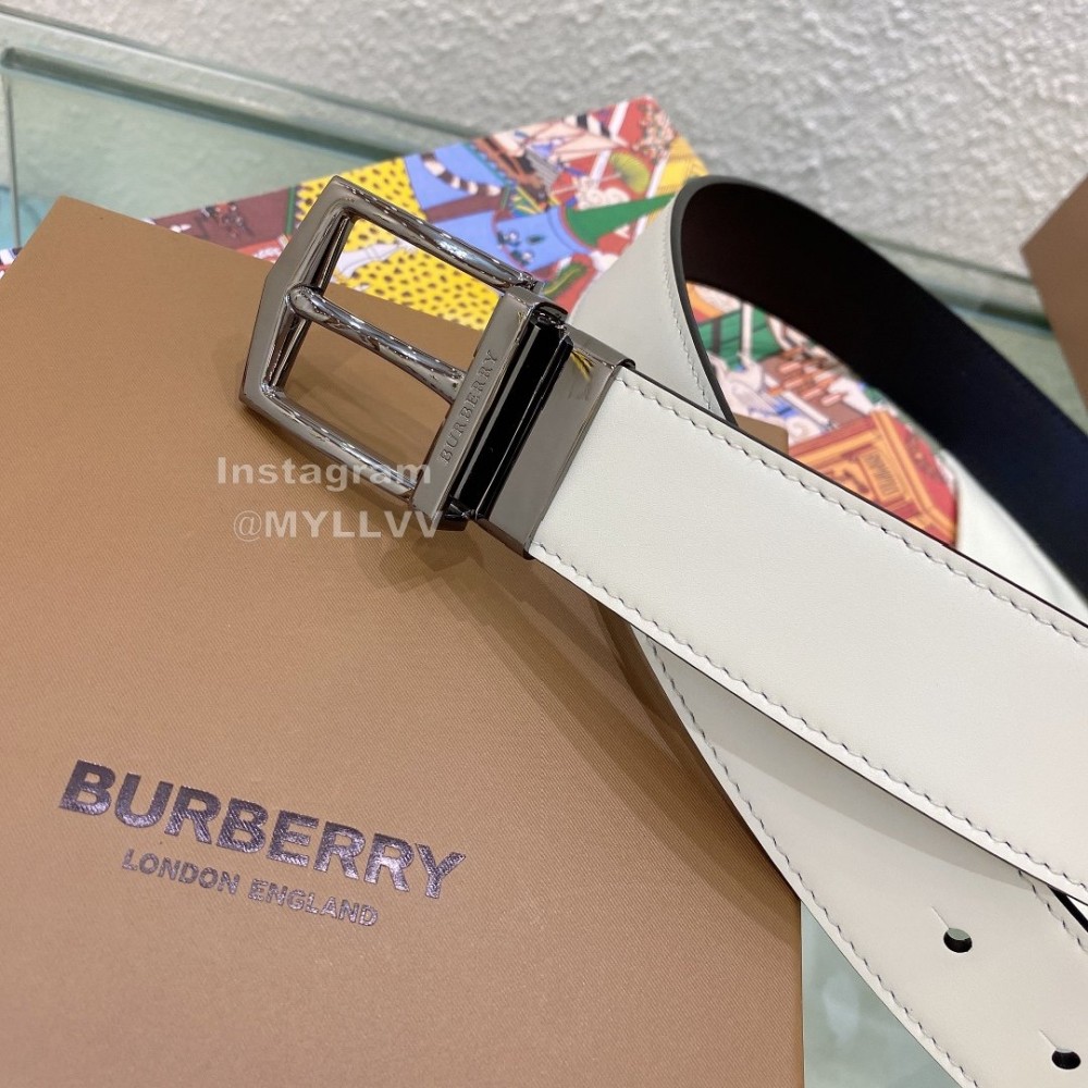 Burberry Silver Needle Buckle White Leather 35mm Belts For Men
